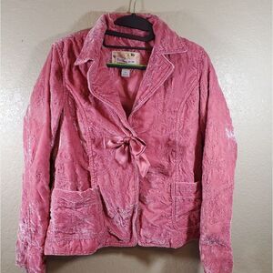 Old Navy Big Girls Rose Pink Velvet Quilted Embroidered Lined Bow Front Blazer